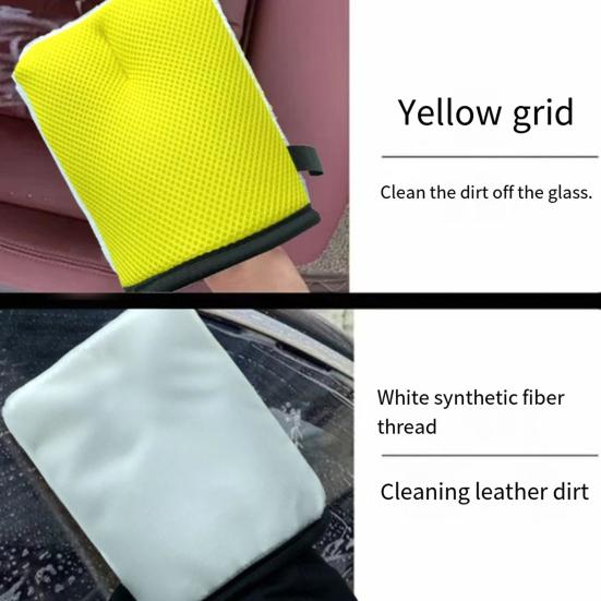 1Pc Car Interior Cleaning Glove 2-in-1 Leather And Glass Scrubber Mitt for Auto Seats Non-Scratch Dual-Sided Wash Mitt for Upholstery And Windows