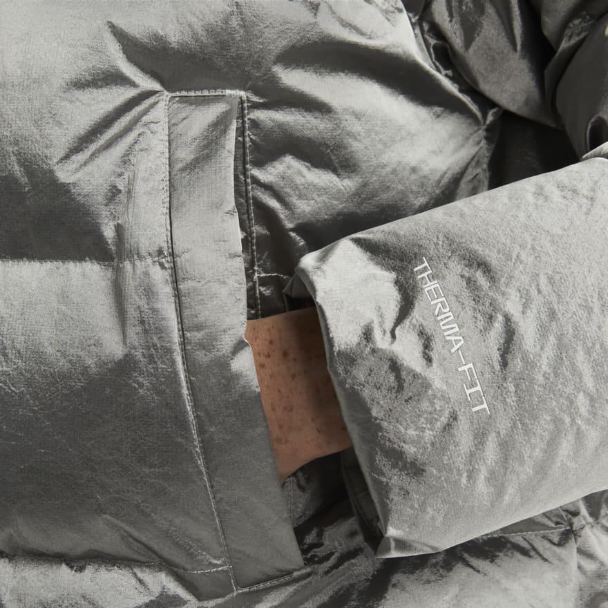 Nike Sportswear Therma-Fit City Series Solid Logo Print Zip-Up Warm Cotton Jacket Women Jackets Silver DQ6889-014