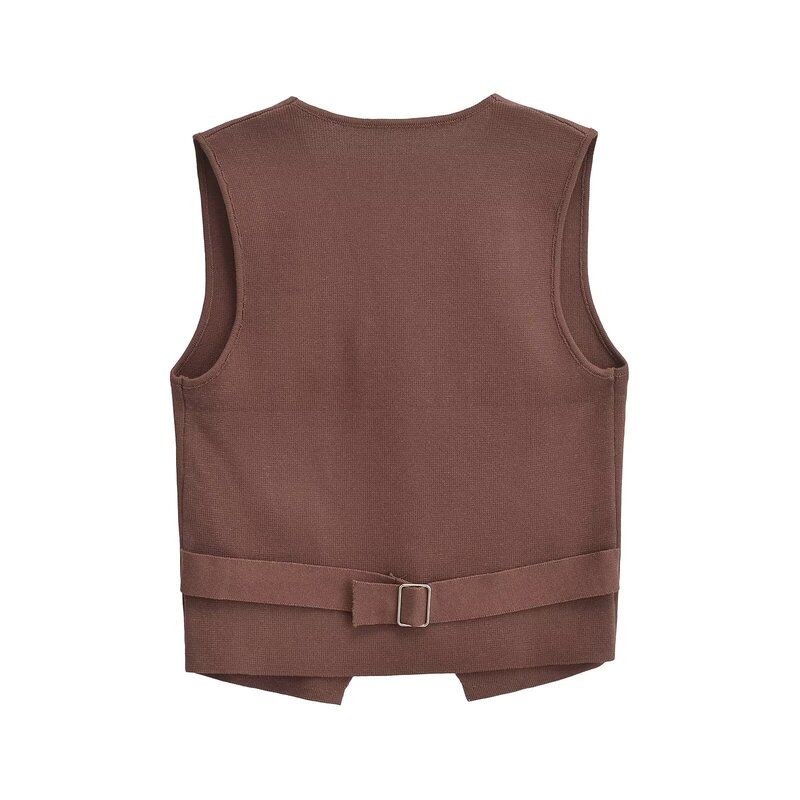 Fashion Style 2024 Autumn New Women's Clothing White Easiest for Match Knitting Sleeveless V-neck Cardigan Top 2142105