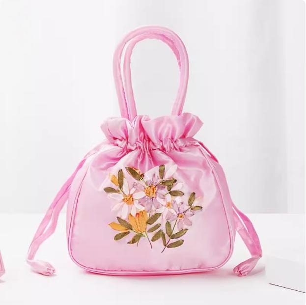 Bolso Cubo Vintage Bordado Étnico con Cordón 2025 para Mujer - Bolso de Tela Hecho a Mano para Teléfono Móvil y Almacenamiento