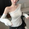 Summer Girl Style Sweater With Rhinestones And Off Shoulder Design For Youth Fashion
