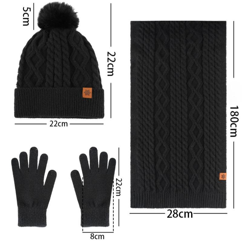 Hat Scarf Gloves Three Piece Set Winter Outdoor Velvet Warm Ear Protection Knitted Hat