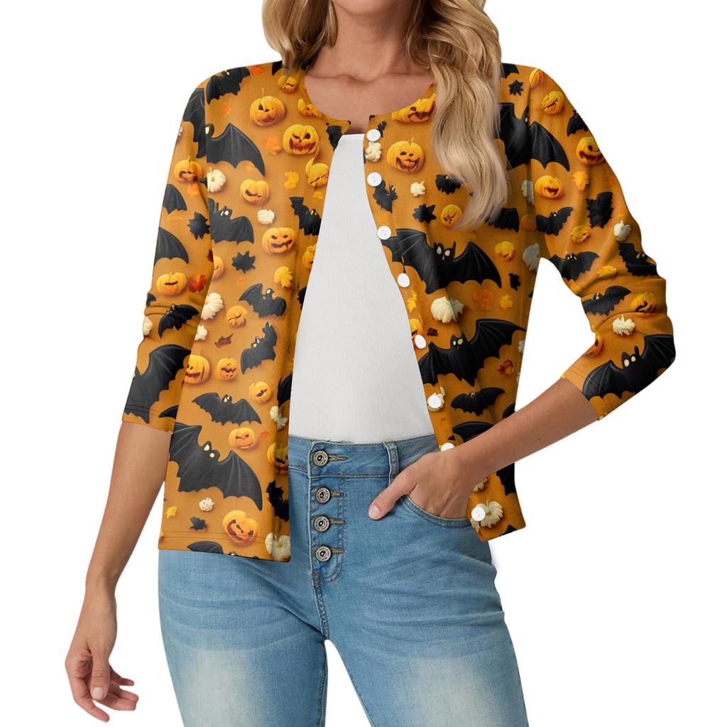 Women's Fashionable, Casual, Comfortable Halloween Print Cardigan Jacket