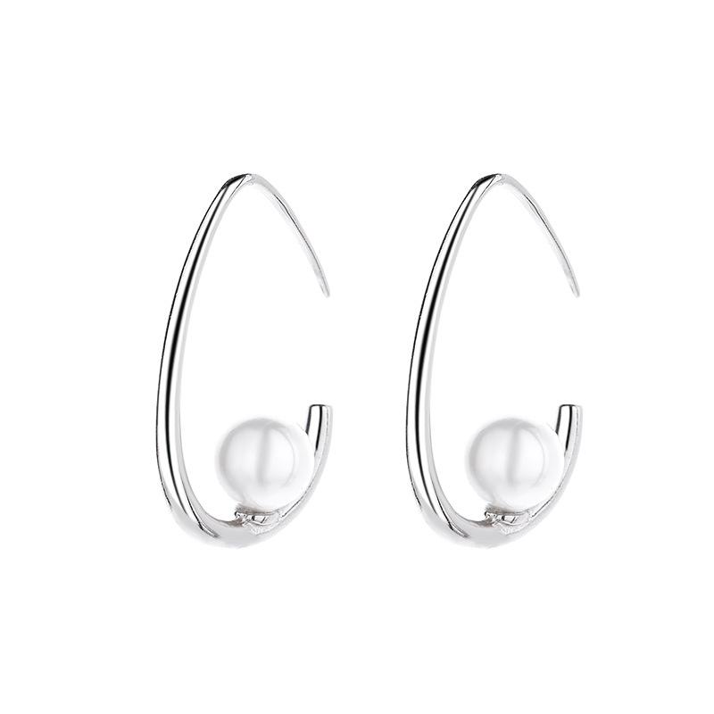 Simple Curved Hook Pearl Earrings Women'S Fashion C-Shaped Geometric Earrings Hook Style Small Fresh Earrings