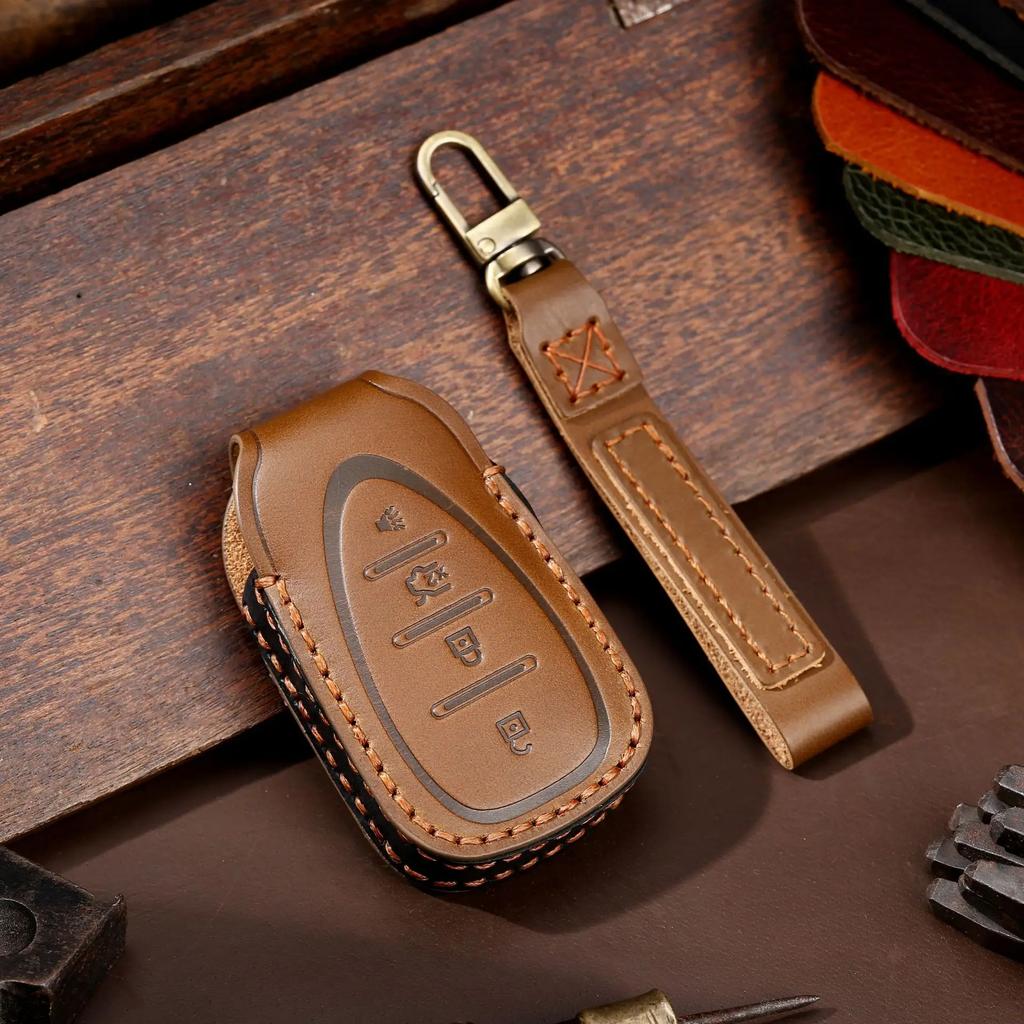 Leather Car Key Case Cover Fob Protector Shell for Chevrolet Chevy Cruze Cavalier Malibu Xl Equinox Sail JM Trax Keychain Holder