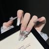 Silver Handmade Cat Eye Press-on Nails: Removable, High-End Long Thin Nail Art Pieces