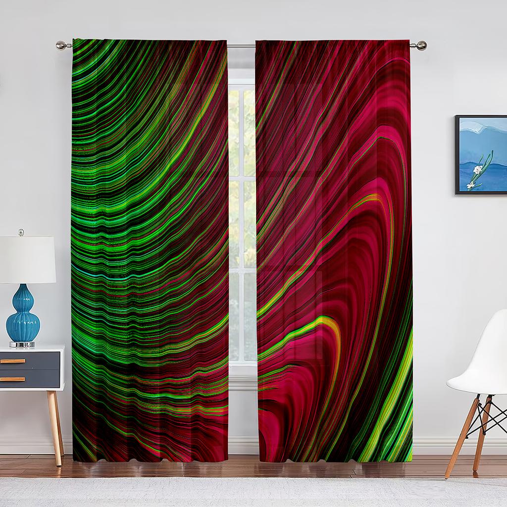 Abstrakt konst Färgglada vågor Ränder Geometriska tyllgardiner för vardagsrum Sovrumsinredning Skir voilegardin Fönsterdekorationer