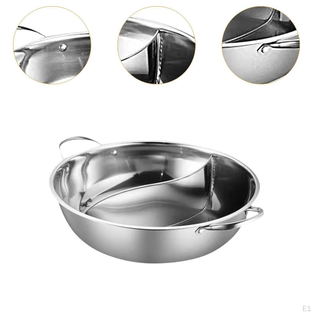 Shabu Pot with Divider 304 Stainless Steel Soup Cookware Cooking Utensil Mandarin Duck for