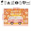 Retro 70's hippie theme Happy Birthday Bohemian Daisy bus background cloth, party decoration background props