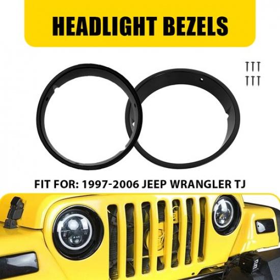 Pair Headlight Bezels Black ert Cover Trim Fit Jeep Wrangler TJ 1997-2006