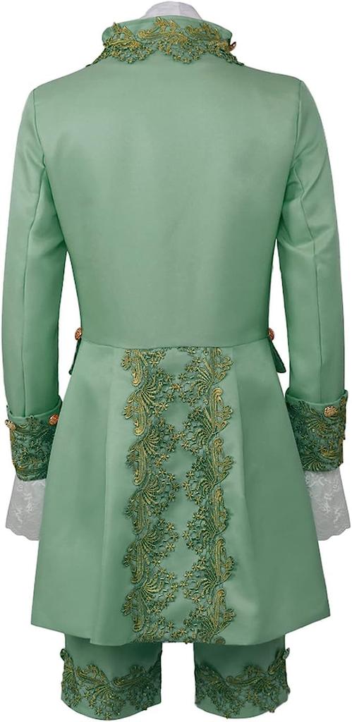 HIKAMY Halloween Medieval Court Retro Tuxedo Stage Wedding Costume Men's Costume, Prince, Duke, Noble, Costume, Set, Costume, (Small, Green)