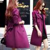 Spring Autumn Purple Windbreaker Women's Mid-Length Trench Coat Korean Slim Fit and Slimming Waist  Plus Size Casual Coat with Belt Outwear