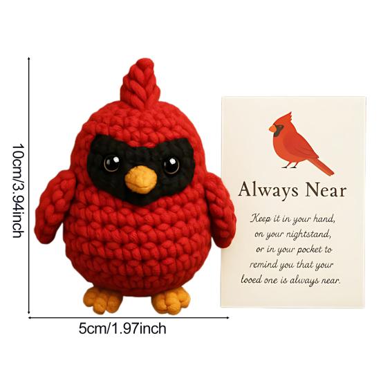 Yousheng Crochet Red Bird Emotional Support Ornament with Inspirational Card Pocket-Sized Hug Companion Positive Bird Gift for Women Loved Ones