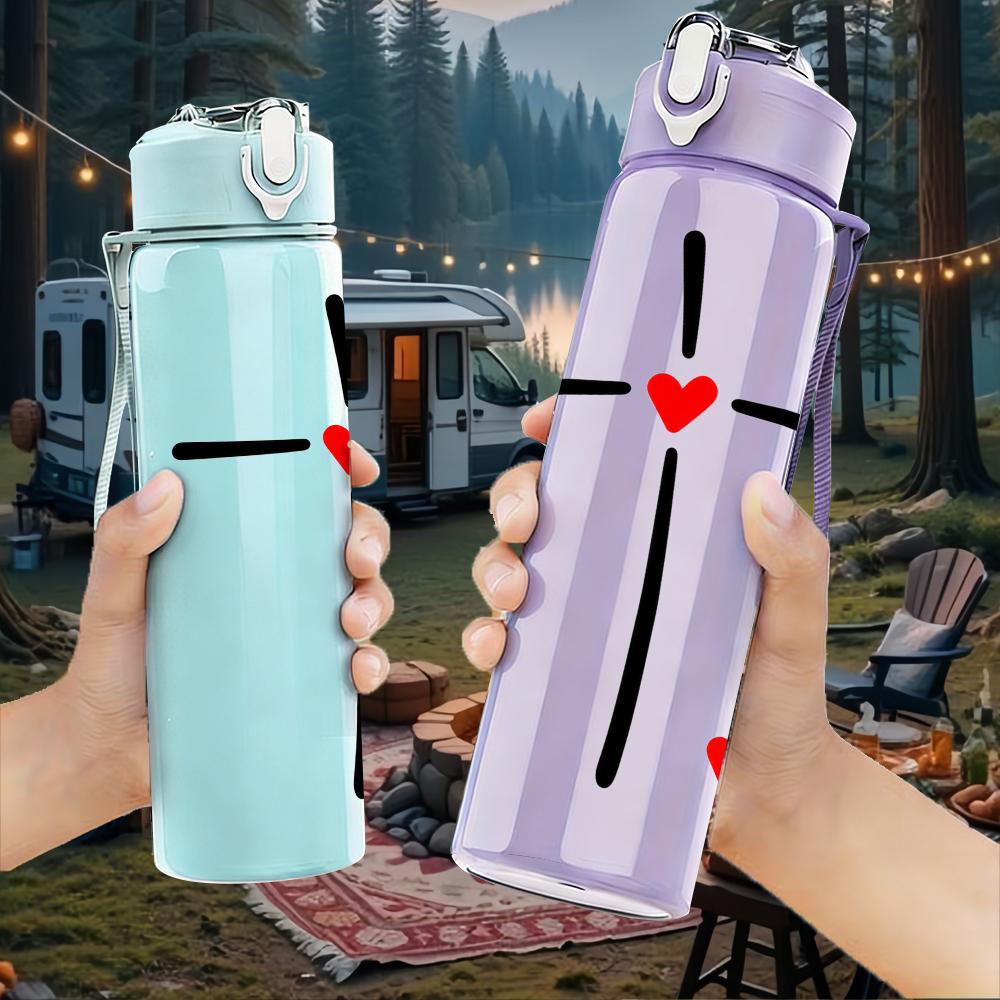 1PC Red Heart Center Cross Faith 750ml Color Plastic Sports Water Bottle Leakproof Flip Straw Lid Suitable for Sports Office Home Use