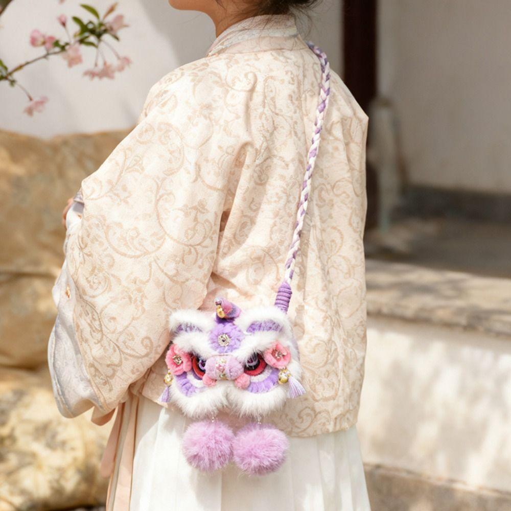 Creative Gift Handmade Kintted New Year Shoulder Bag Red Color Spring Festival Coin Purse Personality Children's Lion Bag