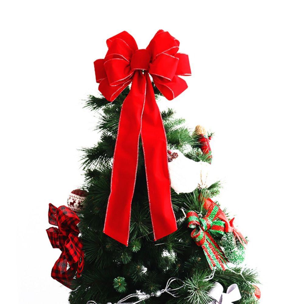 Mehrzweck Goldrand Weihnachtsbaumspitze Schleife Große Größe Beflockter Kranz Schleife DIY Rote Haustür Schleife Neujahr