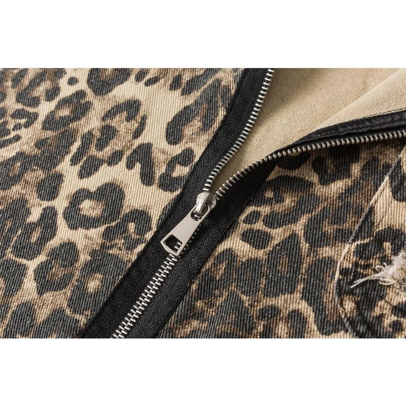Women's Vintage Short Windbreaker Jacket Autumn 2024 Luxury Brand Cotton Leopard Denim Jackets for Woman Women's Autumn Clothes