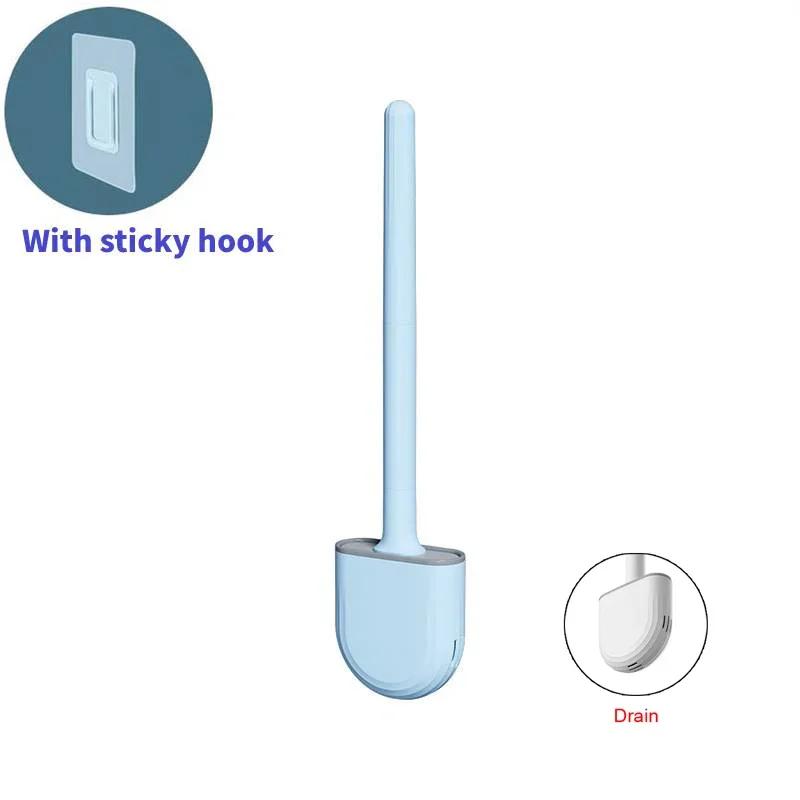 Silicone Toilet Brush Flat Head Wc Cleaner Flexible Soft Bristles Brushes With Drain Holder Bathroom Accessories Cleaning Tools