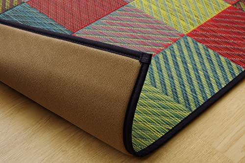 IKEHIKO Igusa Entrance Mat, Made in Japan, F Colorful Block Pattern, 70x120cm, Red, #8819270