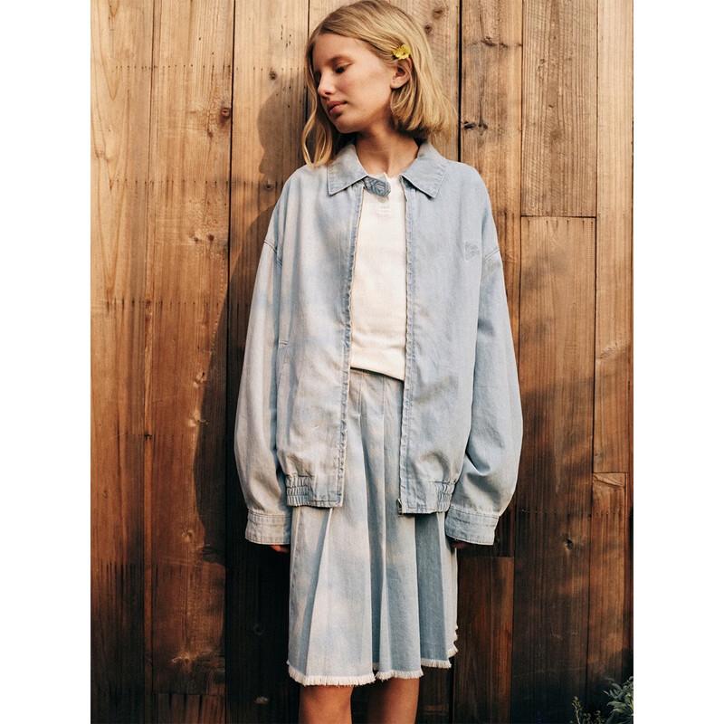 ELLE KIDS Girls' Light Denim Frayed Pleated Skirt