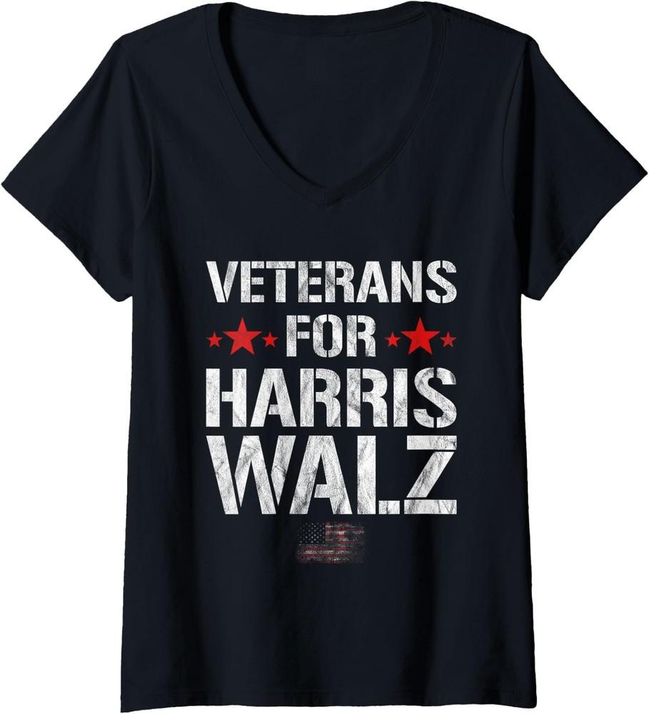 Veterans For Harris 2024 Kamala Harris Tim Walz Ladies' V-Neck Tshirt Unisex T-Shirt