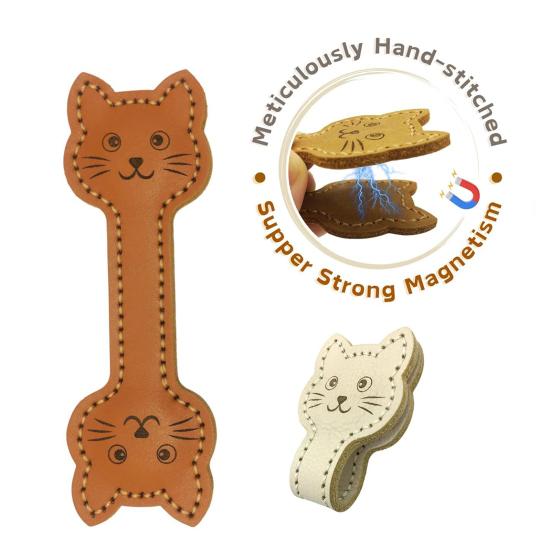3 Pcs Magnetic Faux Leather Bookmark Cute Cat Face/Paw Shape Strong Magnet Page Clips Reading Accessory for Book Lovers Teachers Students Reader
