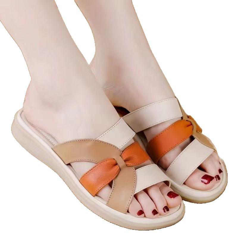 Summer Fashion Beef Tendon One-word Drag Non-slip Soft Bottom Casual Versatile Sandals Outer Wear Women