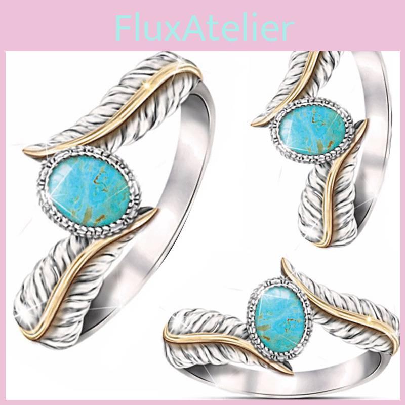 Green Turquoise Feather Ring For Women With Alloy Construction For Special Occasions