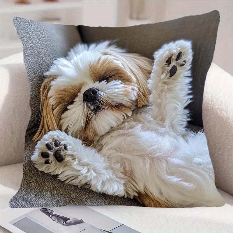 Pandara Jewelry Unisex 1Pc Shih Tzu Cute Dog Themed Printed Throw Pillow Cover, Suitable For Sofa, Bedroom, Living Room, A Healing Gift For Dog Lovers.