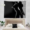 Woman Sexy Artistic Black and White Line Picnic Mat Hippie Trippy Tapestry Wall Art Meditation Decor for Bedroom Living Room