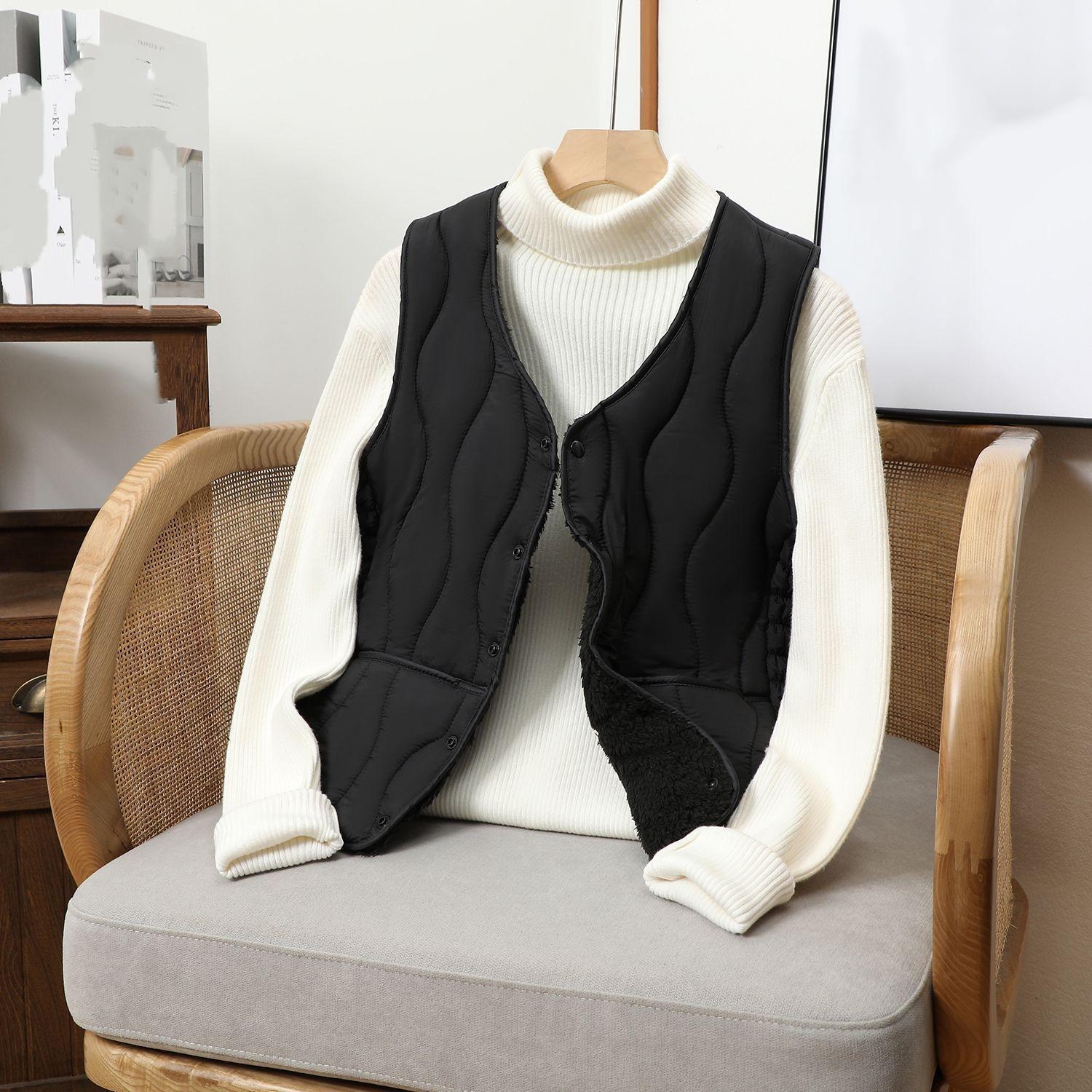 

Женский короткий пуховый жилет большого размера с утолщенной подкладкой из плюс-велюра, прилегающий, для ношения под одеждой, теплый жилет XXXXXL чёрный