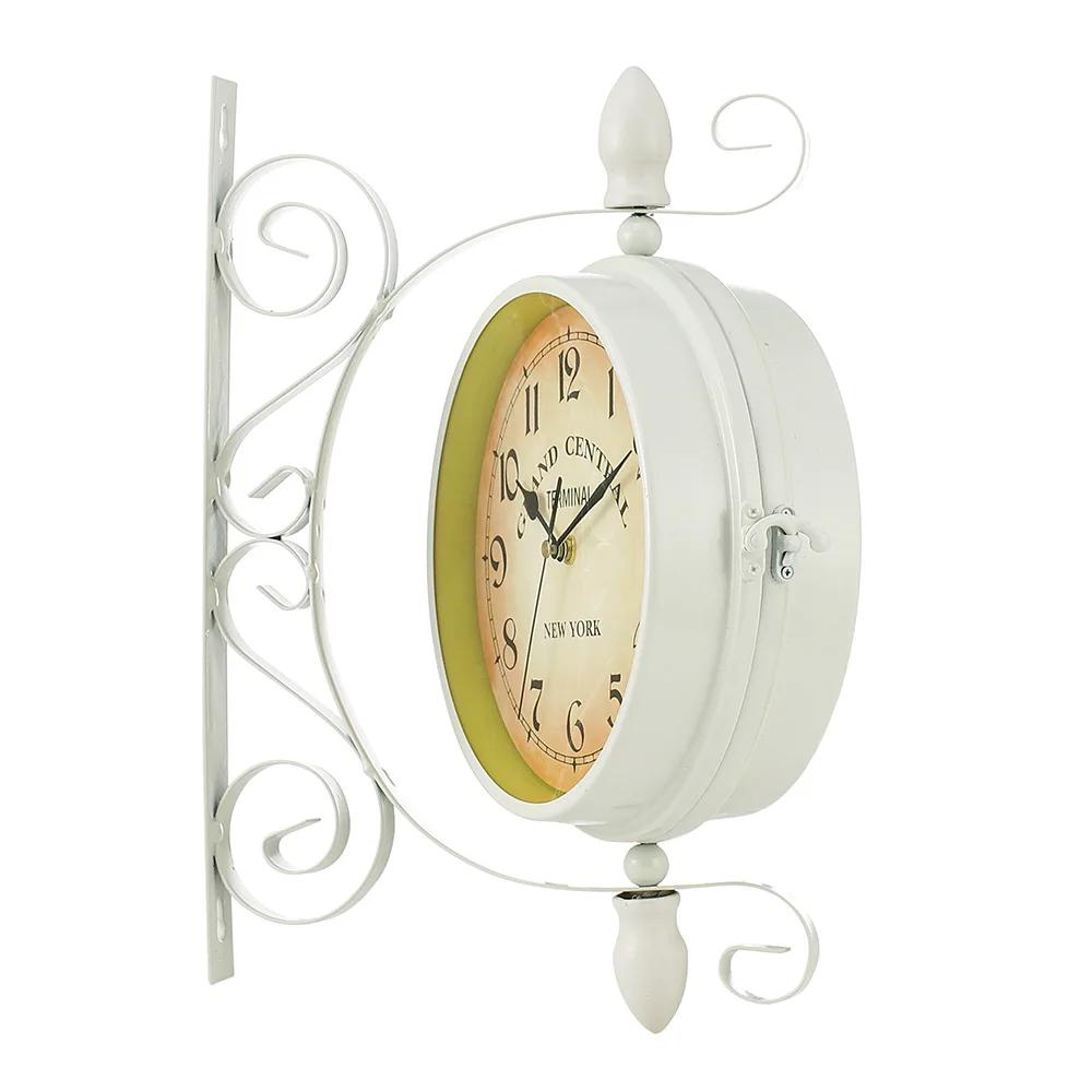 European Style Iron Double Sided Quiet Vintage Station Clock Garden Coffee Bar Decoration Chandelier Round Wall Hanging Clock