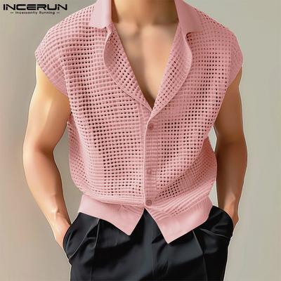 Men V Neck Sleeveless Fishnet Tank Tops Summer Mesh Vest