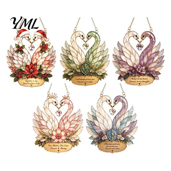 Acrylic Hanging Ornament Stained Glass Style Swan Pendant, Decorative Suncatcher for Window Car Love Symbol Home Decor And Christmas Tree Ornament,