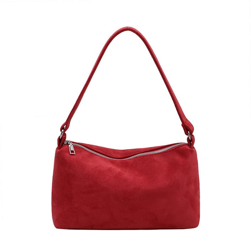 Ielgy Plush Niche Style Underarm Bag High-End Retro Small Square Suede Ladies Shoulder Bag