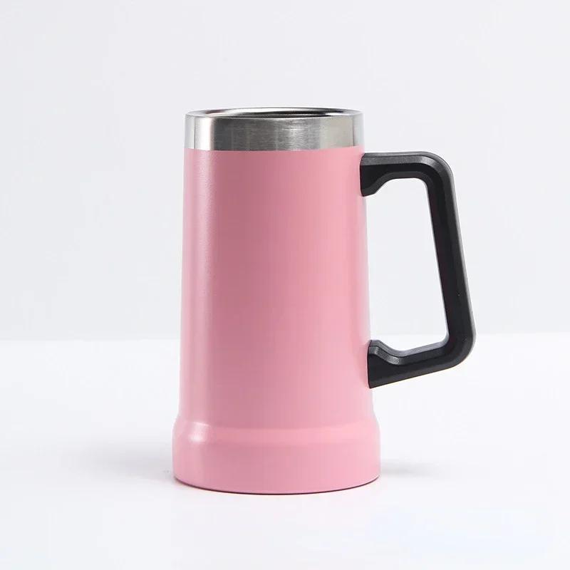 709ml Inox Thermobecher für Bier 4 Stunden eiskalt Bierkrug mit großem Fassungsvermögen und Griff Thermoskanne aus 304 Edelstahl