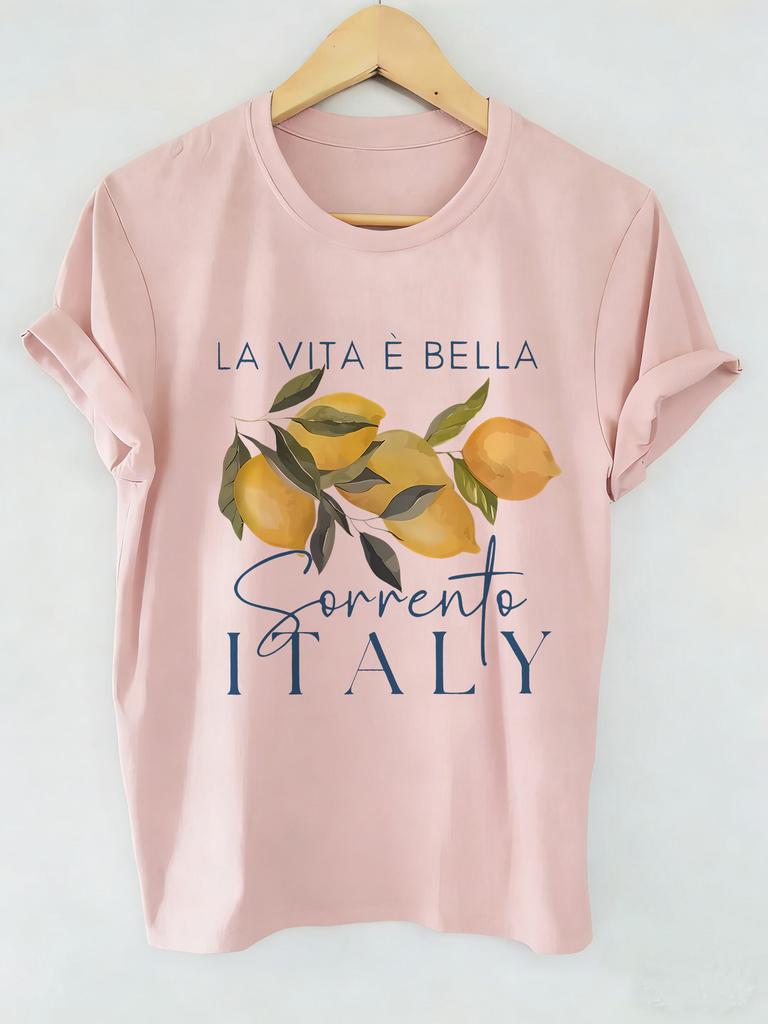 High Quality Loose Graphic Lemon Print Tshirt Short Sleeve Crew Neck Casual Top For Summer Spring Womens Clothing