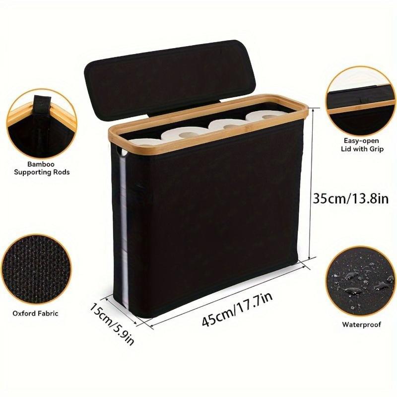 1Pc Bamboo Toilet Paper Holder With Lid - Self-Contained Bathroom Organizer With Handle, Enclosed Tissue Storage Box