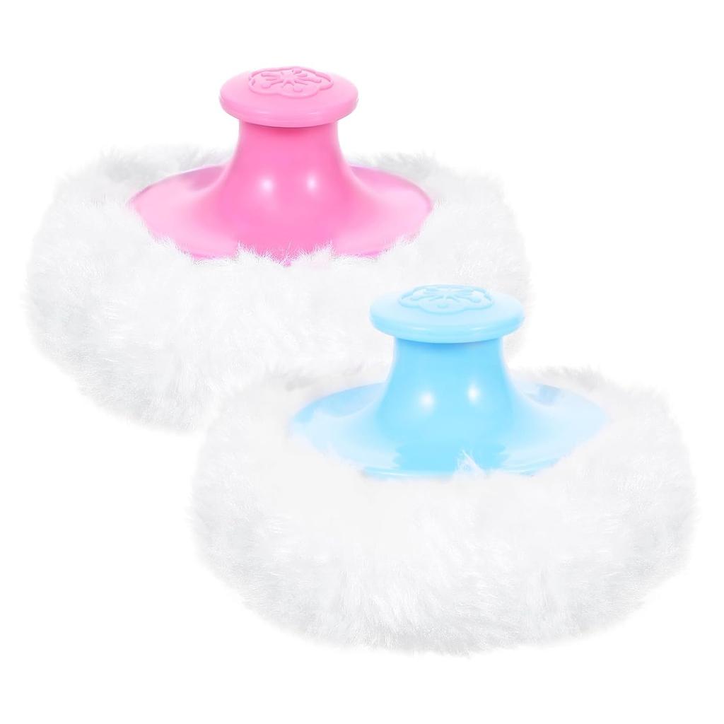 2 Pcs Large Fluffy Powder Puff Body Cosmetic Face Loose Powder Applicator Handle Foundation Puff Pad Washable Beauty Application Tool for Women