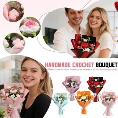 Crochet Flower Bouquet, Hand-woven Rose Crochet Flowers, Suitable For Home Decoration, Birthdays, Mother's Day And Valentine's Day