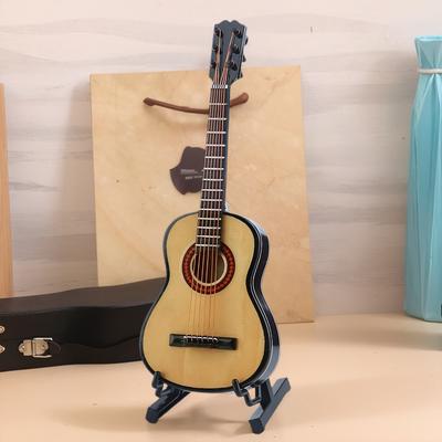 Miniatur-Gitarre aus Holz mit Ständer Miniatur-Musikinstrument Musikinstrument-Replik für Heimdekor Ausstellungsornament