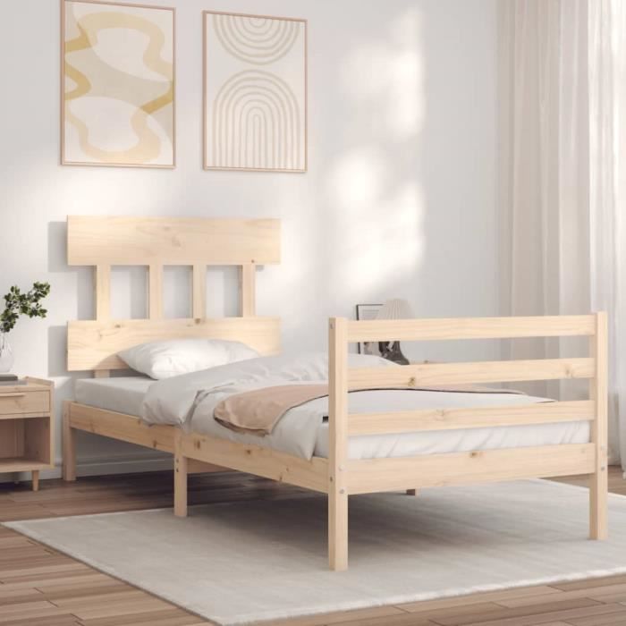 VidaXL Cadre de lit avec tête de lit 90x200 cm bois massif 3195141