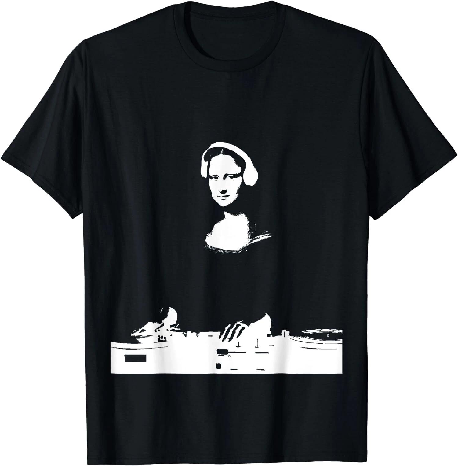Funny EDM Techno Rave Music Gift Mona Lisa DJ Art T-Shirt XXL
