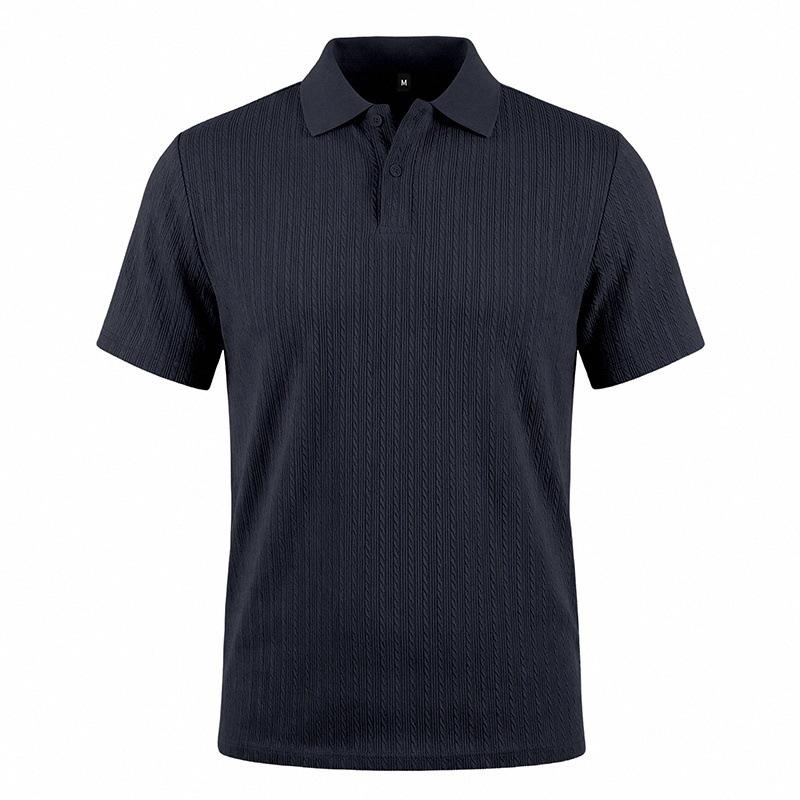 Men's Textured Vertical Stripe Polo Shirt - Summer Short Sleeve Lapel Tee, Breathable & Casual