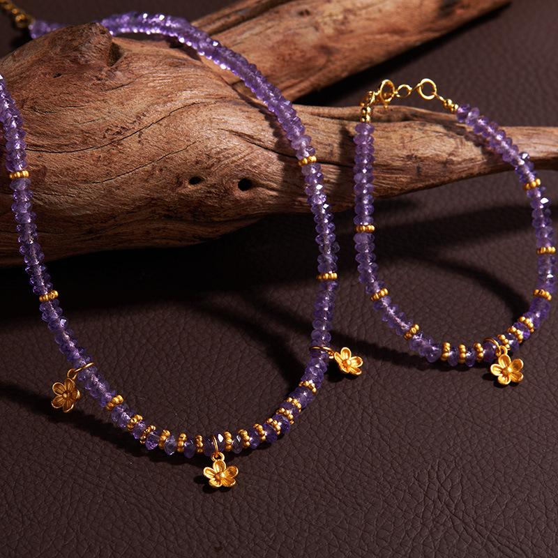 French Original Handmade String S925 Sterling Silver Natural Amethyst Colored Treasure Necklace Women'S Fashion Temperament Collarbone Chain