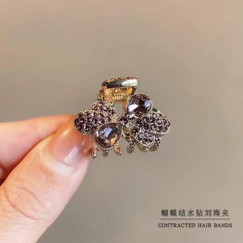 Korean Style Bow Mini Hair Clips Side Bangs Small Claw Clips Champagne Color Sweet Women Daily Hair Ornaments фиолетовый
