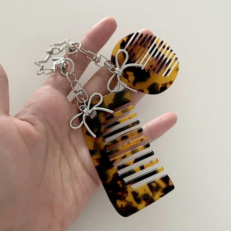 Multipurpose Comb Key Holder Hair Accessory Lightweight Acrylic Alloy Hair Grooming Keychain  For Gift Giving