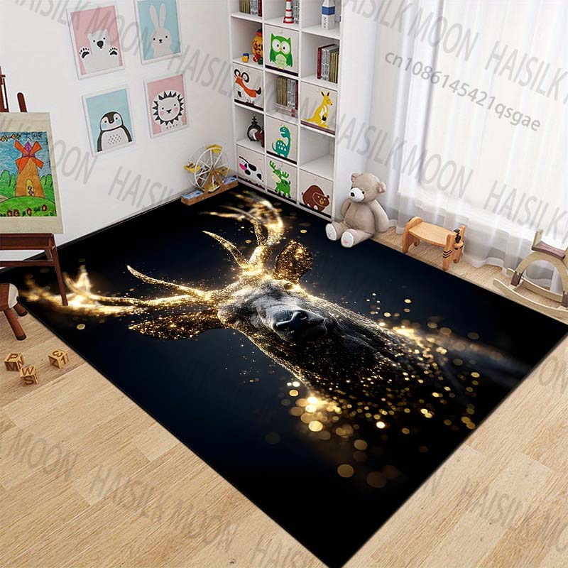 New product Sparkling Golden Light Stag Carpet for Living Room Bedroom Bedside Floor Mat Cloakroom Children Play Mat Area Rug