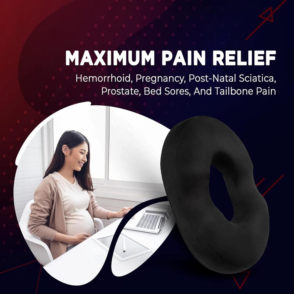 Donut Pillow Seat Cushion Orthopedic Design| Tailbone & Coccyx Memory Foam Pillow | Relieve Pain and Pressure for Hemorrhoid, Pregnancy Post Natal,
