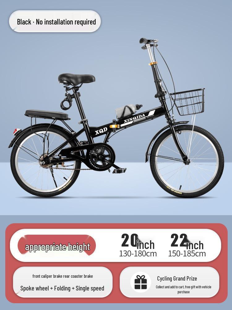 20/22-Inch Portable Folding Bicycle for Adults: No Assembly, Variable Speed, Shock-Absorbing Pedals